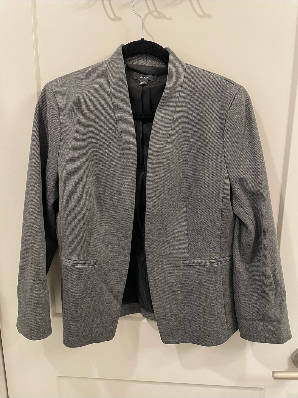 J. Crew Gray Collarless Open-Front Blazer